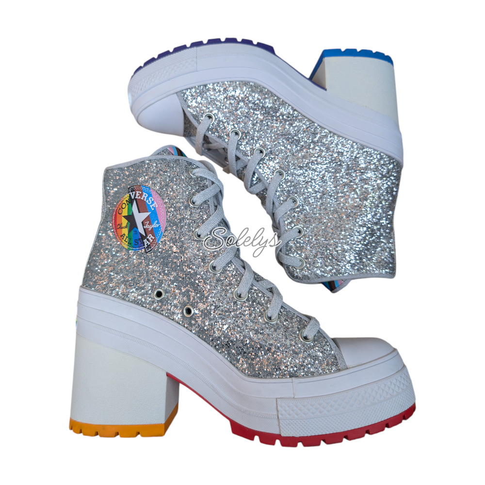 Converse Chuck 70 De Luxe Heel Glitter Platform Pride Proud to Be Boot Women 8.5 - Picture 10 of 10